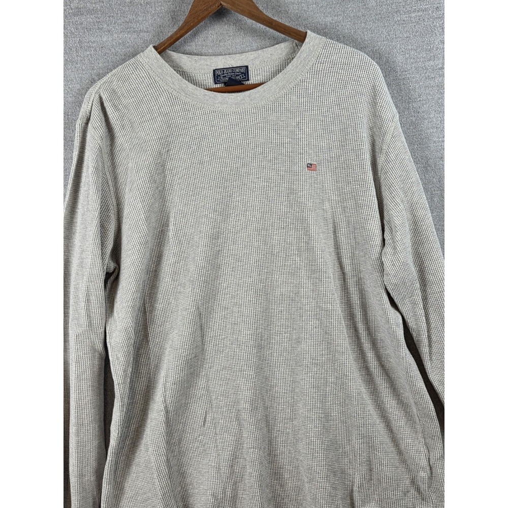 Ralph Lauren Polo Jeans Co Mens XL Gray Waffle Knit Pullover Shirt Flag Logo Y2K